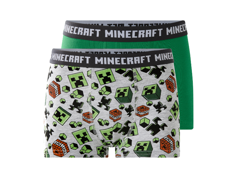 Zwei Kinder Jungen Boxer Minecraft in Grün und Grau mit Motiv.