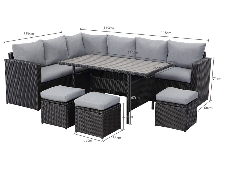 Gehe zu Vollbildansicht: MeXo Gartenmöbel 9-Sitzer Lounge Set inkl. Polster - Bild 32