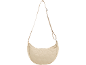 Beige gesteppte Umhängetasche mit verstellbarem Riemen.