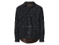 Dunkelblaue karierte Jacke mit Knöpfen und Taschen