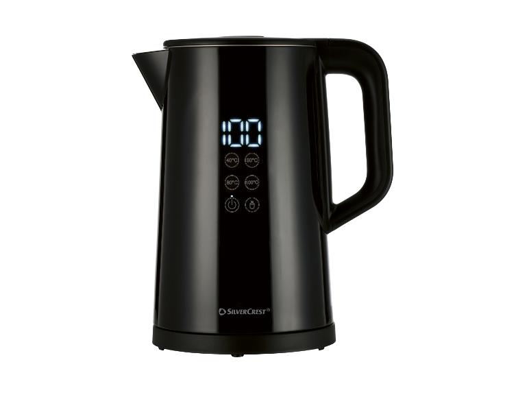 Schwarzer Wasserkocher mit Digitalanzeige und Temperaturreglern