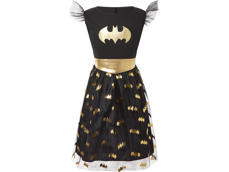 Schwarzes Kinderkleid mit goldenem Batman-Logo und Tüllrock
