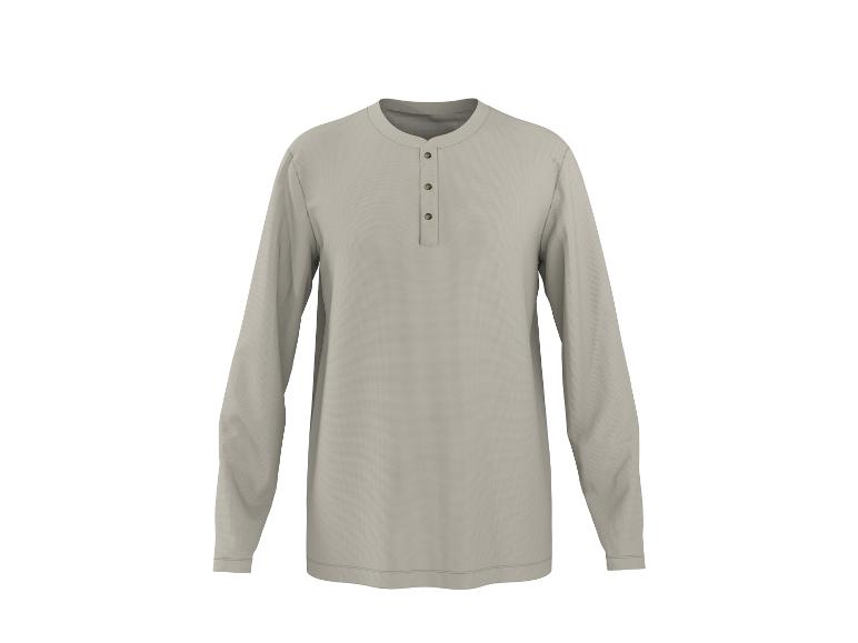 Herren-Henley-Shirt in Hellgrau mit langen Ärmeln und drei Knöpfen.