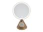 Runder Kosmetikspiegel mit LED-Licht und kabelloser Ladestation, in Gold.