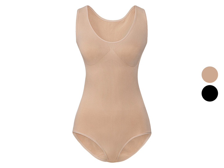 Ein beiger, nahtloser Body für Damen.