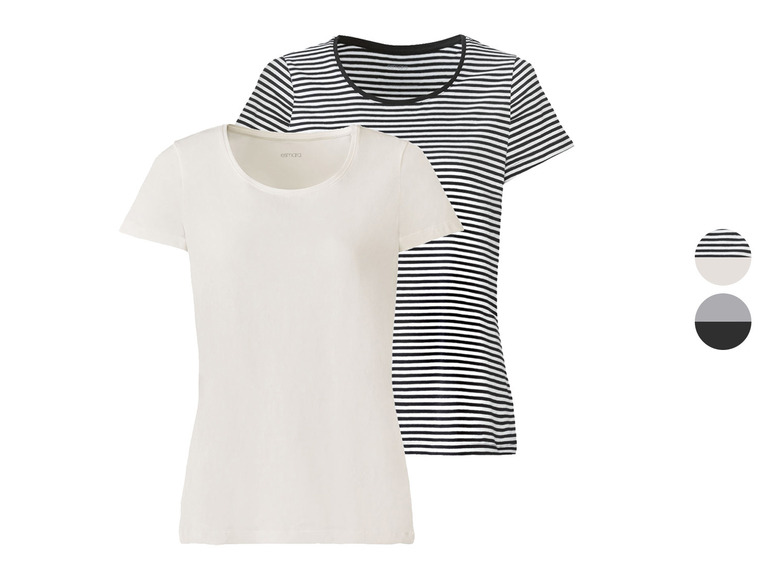 Gehe zu Vollbildansicht: esmara® Damen T-Shirt, 2 Stück, mit weitem Rundhalsausschnitt - Bild 1