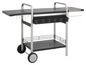 Schwarzer Servierwagen mit Regal, Schublade und Rädern.