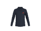 Dunkelblauer Langarm-Rollkragenpullover mit rotem Berg-Logo auf der Brust.