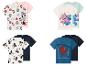 Set aus vier Kinder-Kurzarm-T-Shirts mit Minnie Maus, Stitch und Spider-Man Aufdrucken.