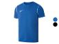Blaues kurzärmeliges Sport-T-Shirt mit weißem Logo