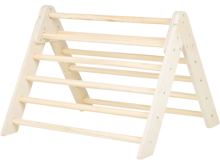 Hölzernes Klettergerüst für Kinder, faltbar und verstellbar, mit mehreren Sprossen.