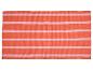 Oranger Teppich mit horizontalen rosa Streifen.