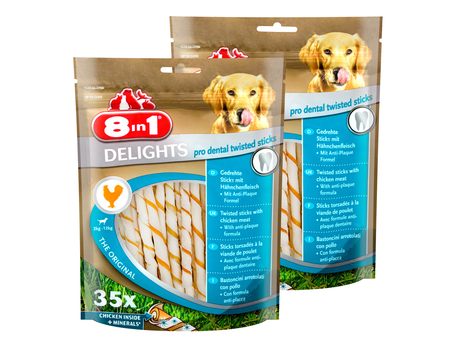 8in1 Delights Twisted Sticks Pro Dental 35 Stück, 2 x