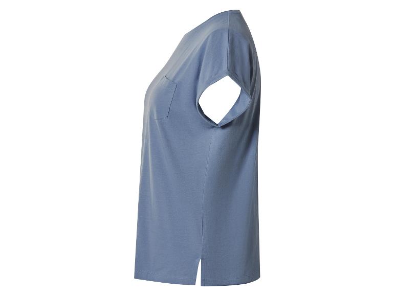 Blaues Damen-T-Shirt mit kurzen Ärmeln und Tasche