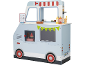 Spielzeug-Foodtruck mit Menütafel, Saucen und Eis.