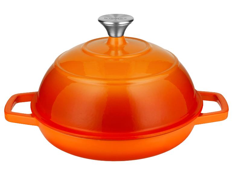 Oranger Gusseisentopf mit Deckel