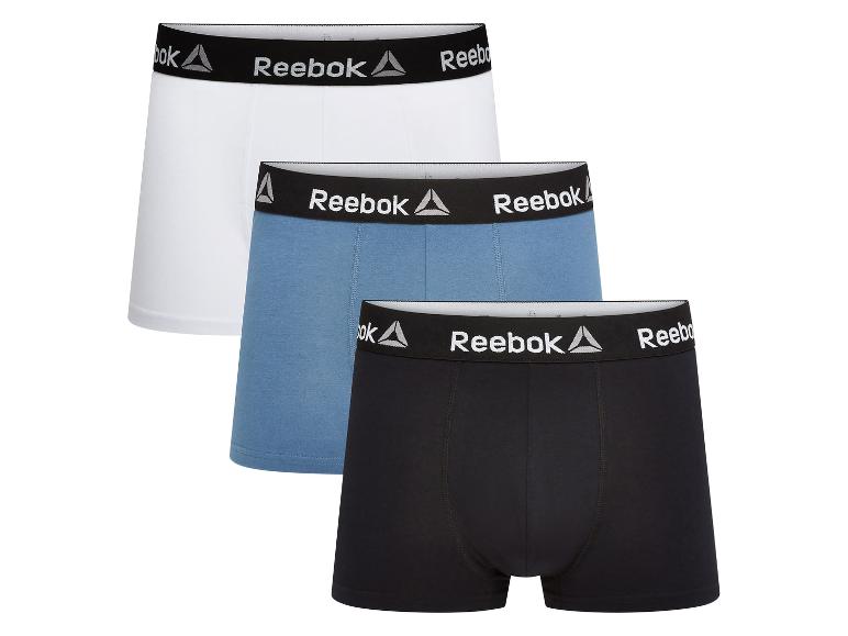 Drei Paar Reebok Boxershorts in Weiß, Blau und Schwarz