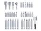Umfassendes Set an Schraubendreher-Bits und Steckschlüsseln, einschließlich Torx-, Phillips- und Schlitztypen.