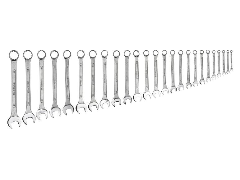 Ein Satz Parkside Kombinationsschlüssel, nach Größe geordnet.