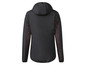 Schwarze Windjacke mit Kapuze und roten Details.