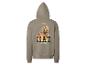 Grauer Kapuzenpullover mit Basketball-Print auf dem Rücken.