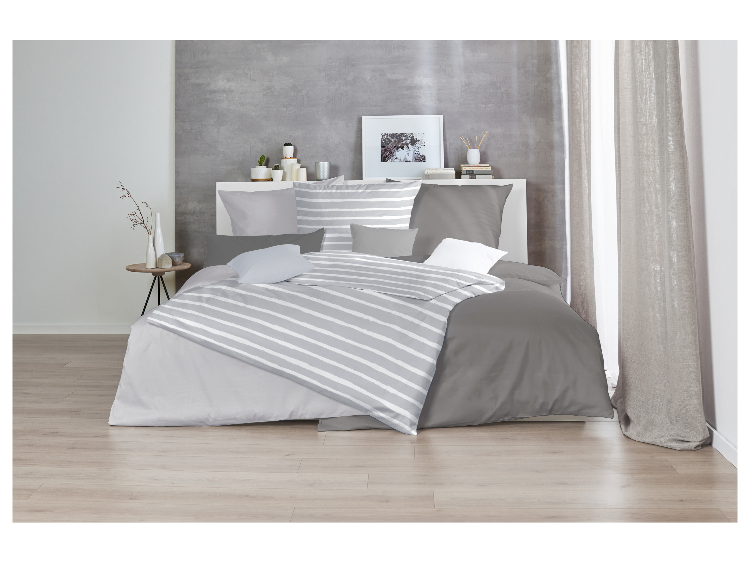 Thumbnail - Westminster Satin Bettwäsche Basic (Streifen grau, 155 X 220 CM)
