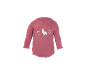 Rosa Baby-Body mit langen Ärmeln und weißem Hasen- und Blumenmuster.