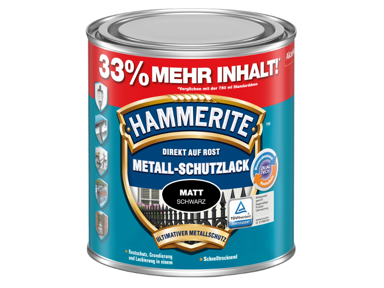 Dose schwarzer matter Metallschutzlack mit 33% mehr Inhalt, Rostschutz und schnelltrocknend.