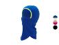 Blaue Fleece-Sturmhaube mit gelbem Besatz, gezeigt mit Farboptionen.