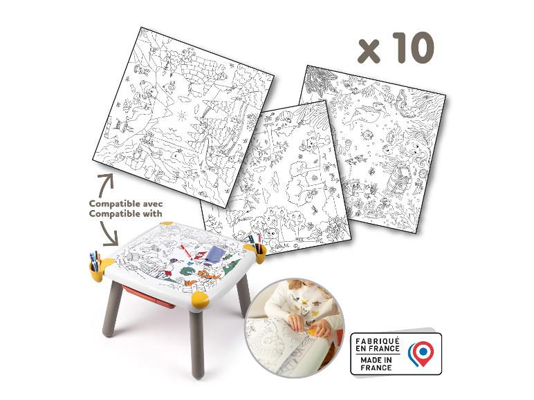 Tisch mit 10 Malvorlagen, hergestellt in Frankreich.