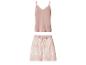 Damen-Pyjama mit rosa Camisole-Top mit Spitze und Shorts mit Blattmuster.