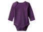 Lila langärmeliger Baby-Body mit Druckknopfverschluss.