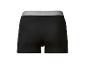 Schwarze Boxershorts mit grauem Bund, Rückansicht.
