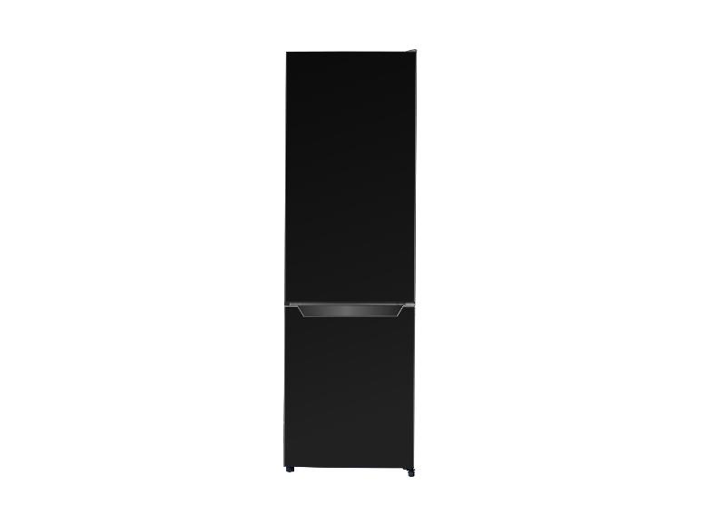 Schwarzer Kühlschrank mit Gefrierfach unten und elegantem Design