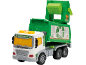 Grün-weißer Spielzeug-Müllwagen mit Recyclingsymbolen und dem Text „GARBAGE TRUCK“.