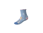 Blaue Kindersocken mit Elsa und Schneeflocken.