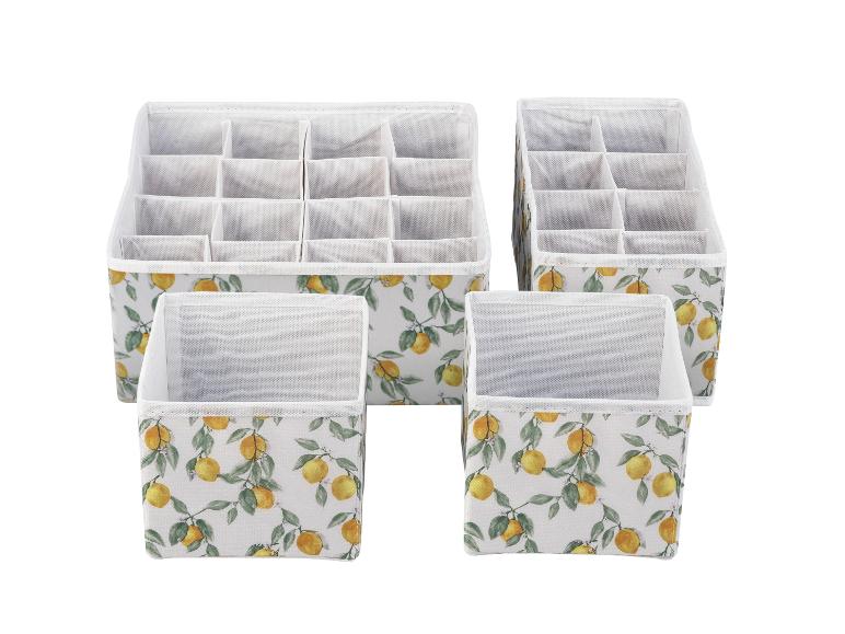 Textilboxen mit Fächern, Zitronenmotiv.