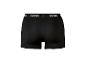 Schwarze Boxershorts mit elastischem Bund mit weißem Text.