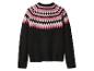 Schwarzer Pullover mit rosa und weißem Fair Isle Muster