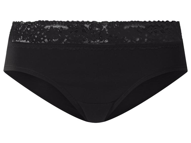 Schwarzer Damen-Slip mit Spitzenbesatz am Bund.
