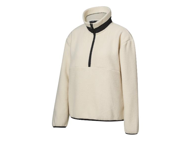 Cremefarbener Fleece-Pullover mit schwarzem Reißverschluss und Kanten