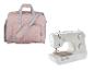 Nähmaschine und rosa gepunktete Tasche
