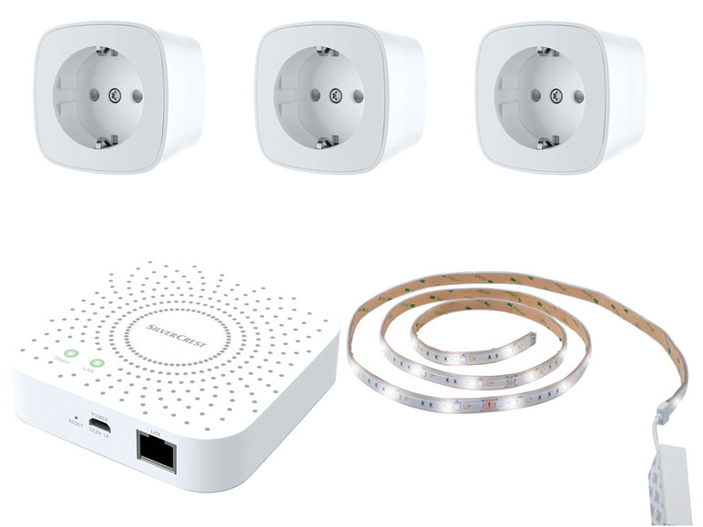 SILVERCREST® Zigbee Smart + + Home LED-Band Set, Gateway Zwischenstecker 3 Starter