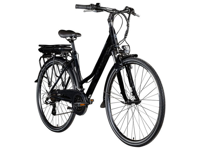 Ein schwarzes E-Bike mit integriertem Akku.