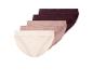 Vier Spitzenhöschen in verschiedenen Farbtönen: Beige, Rosa und zwei Dunkelbraun.