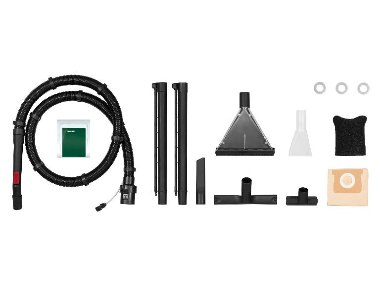 Parkside Staubsaugerzubehör, einschließlich Schlauch, Verlängerungsrohre, Düsen und Filter.