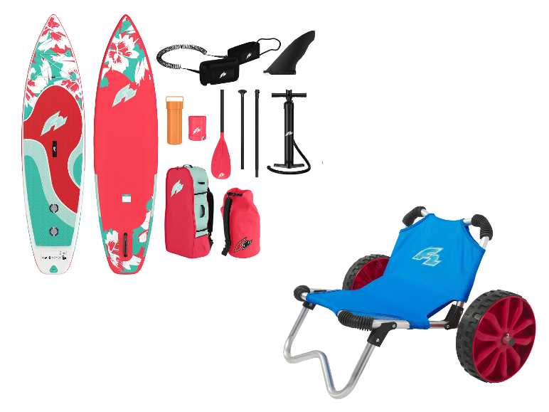 Fanatic Fly Air SUP Paddleboard-Set mit Wagen.