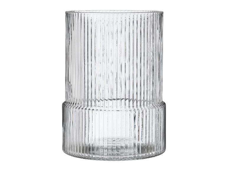 Transparente gerippte Glasvase in zylindrischer Form mit leicht schmalerer Basis