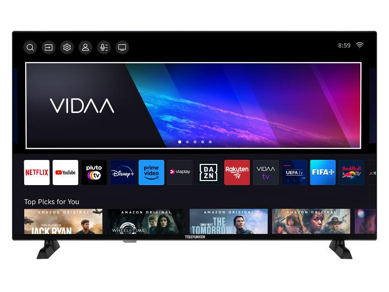 Telefunken Vidaa Smart-TV mit Netflix, Prime Video und Disney+ Apps.