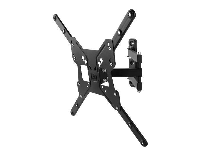 Schwarze, verstellbare TV-Wandhalterung mit Gelenkarm.
